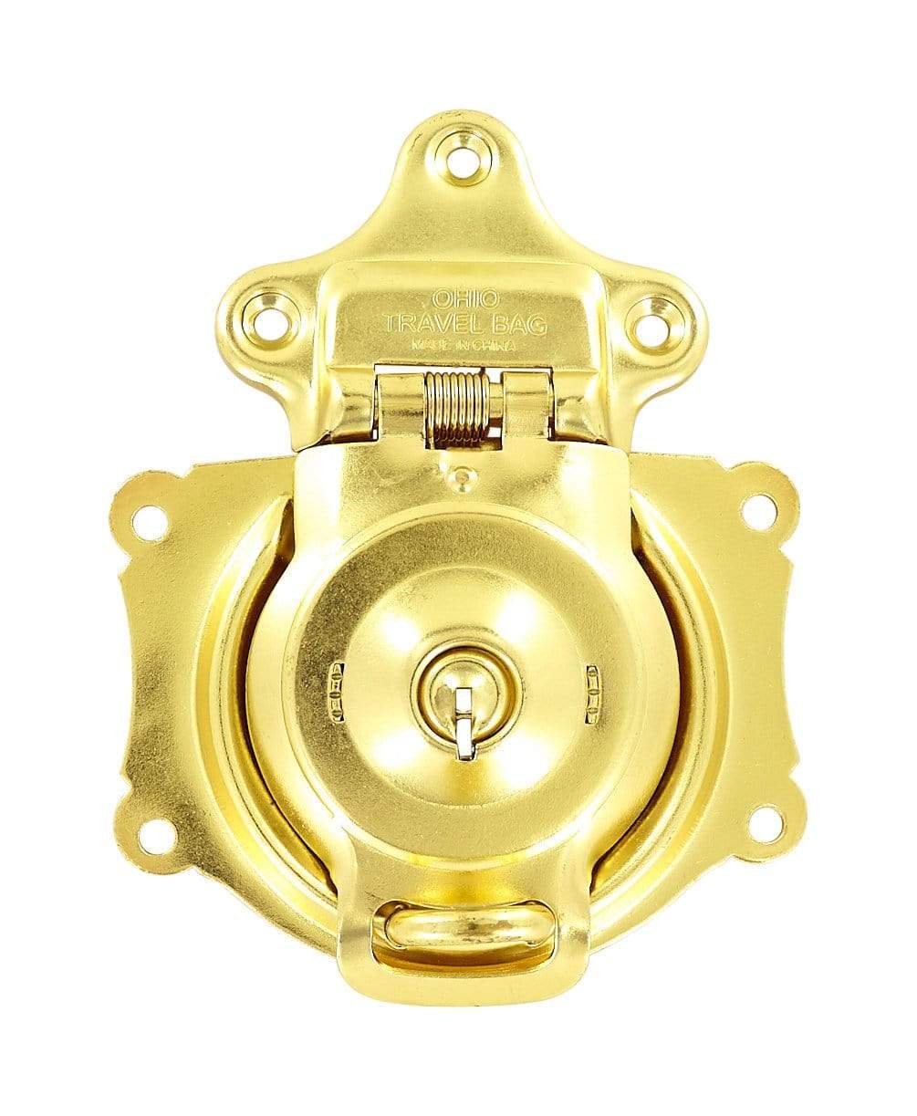 3 1/2 Antique Brass, Large Trunk Lock w/ Spring, Steel, #G-3-ANTB