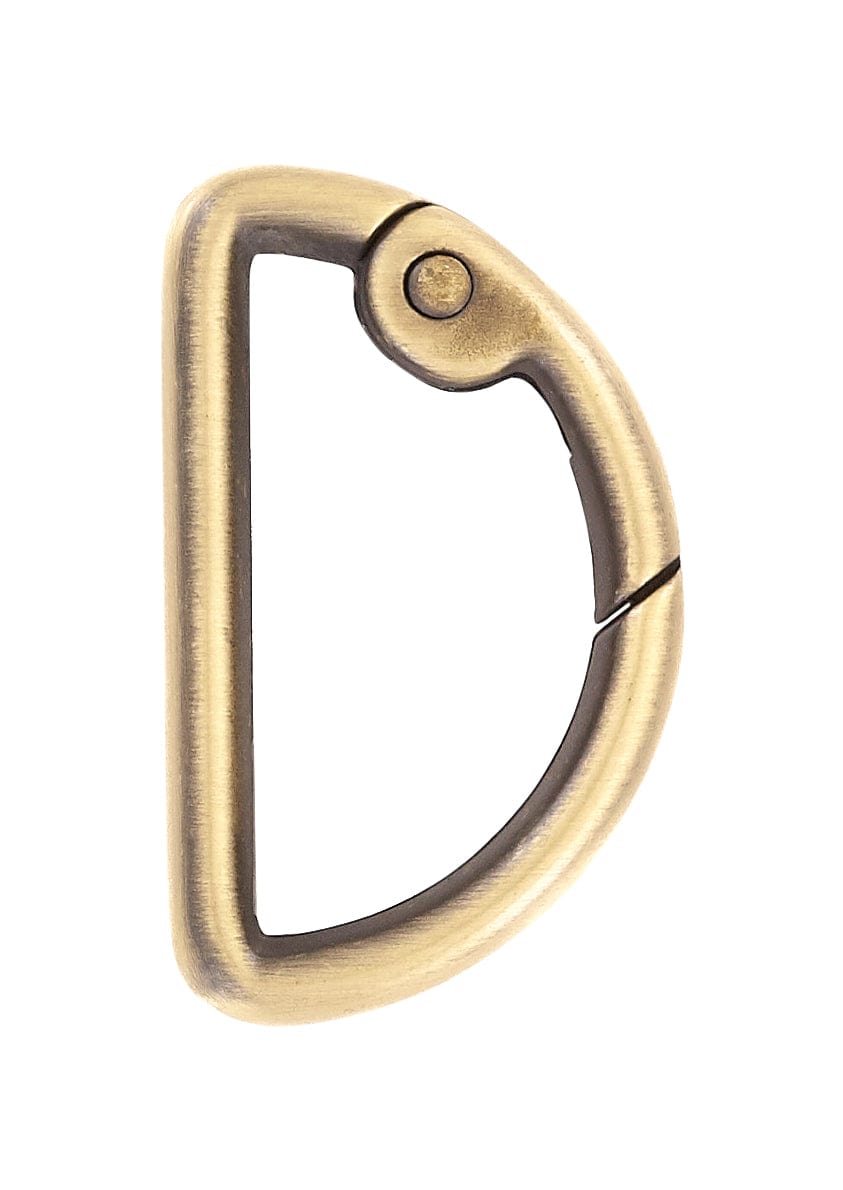 Ohio Travel Bag-Rings & Slides-1 1/8 Antique Brass, Spring Gate D Ring,  Zinc Alloy, #P-2811-ANTB-$2.25