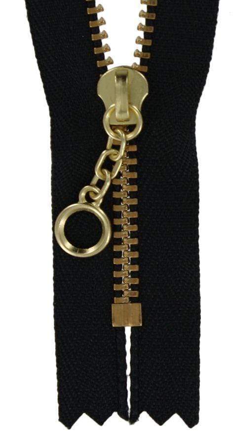 #3 Metal, Black 12 YKK Closed End Handbag Zipper with Brass Teeth, #451-12-BLK