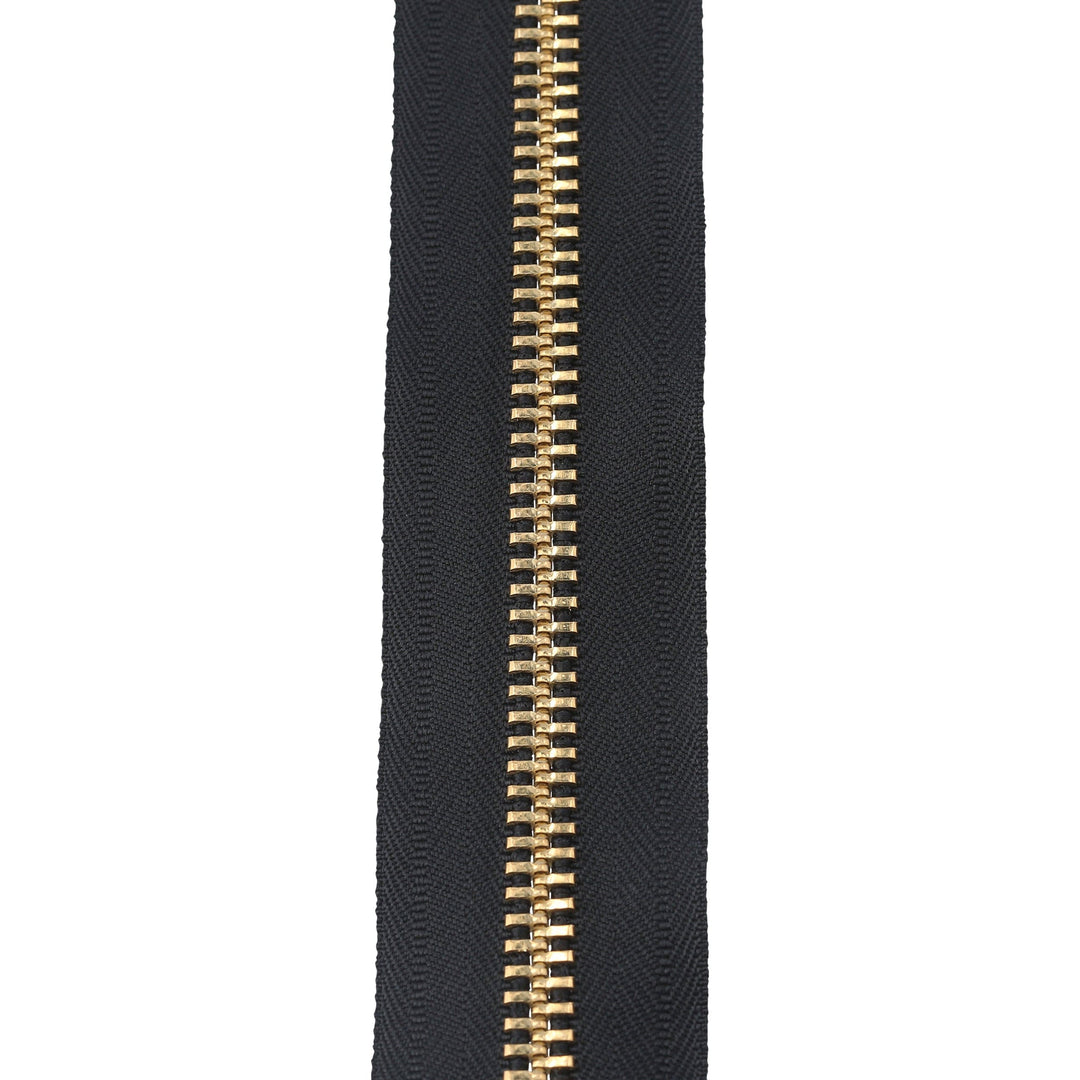 Ohio Travel Bag Zippers #9 Black with Brass, 20" Jacket Zipper, Metal Teeth, #9JK-20-BLK-B 9JK-20-BLK-B