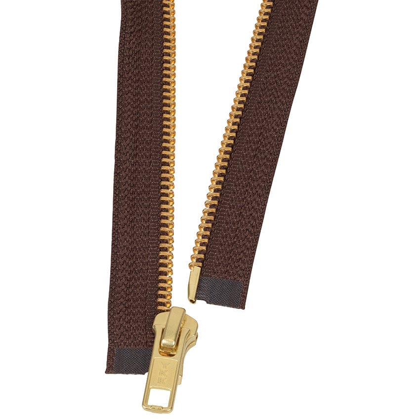 Ohio Travel Bag Zippers #5 Metal, Brown, 24" YKK Separating Jacket Zipper with Brass Teeth, #6JK-24-BRO 6JK-24-BRO
