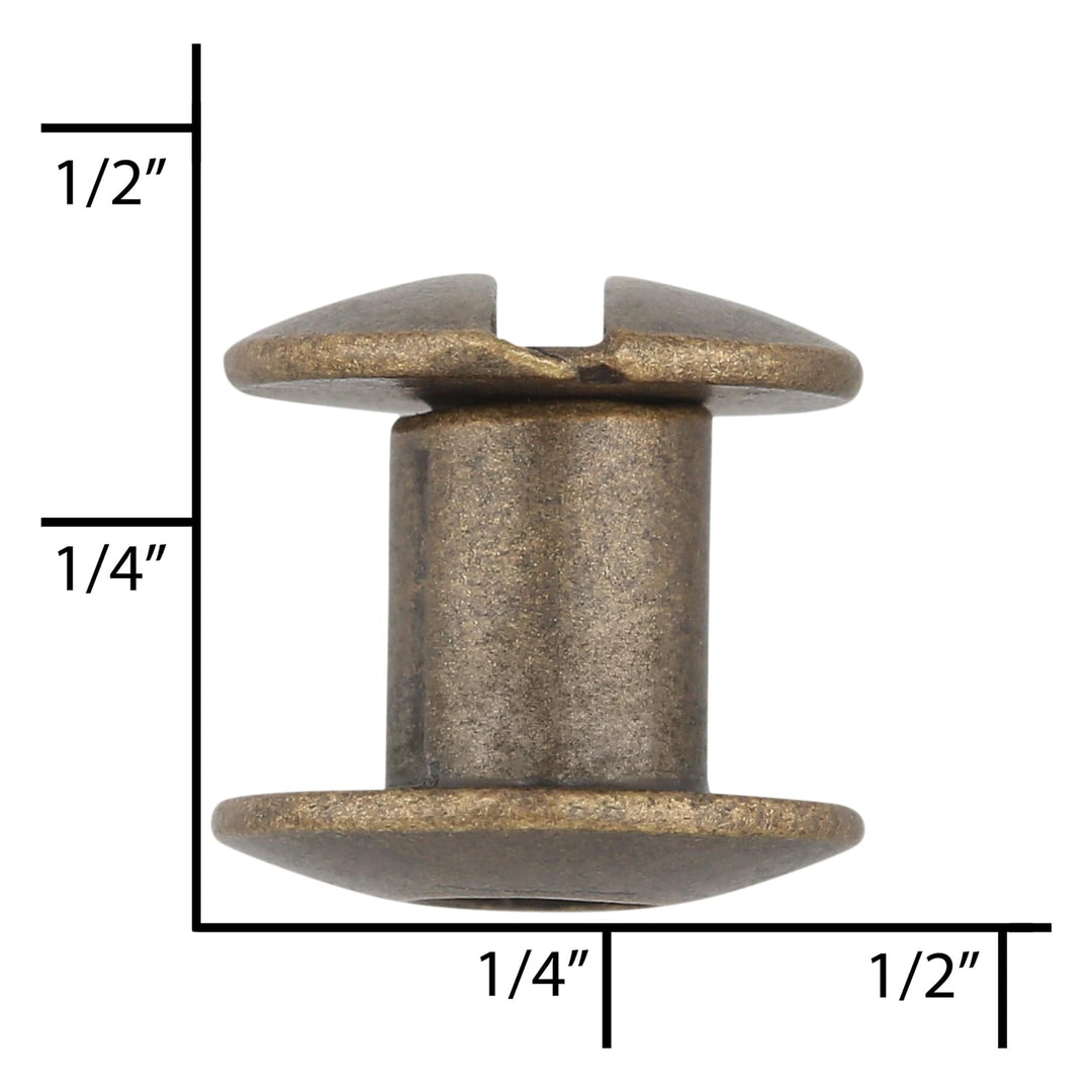 Ohio Travel Bag 1/4" Antique Brass, Open Hole Chicago Screw, Solid Brass, #L-156OH-1-4-ANTB L-156OH-1-4-ANTB