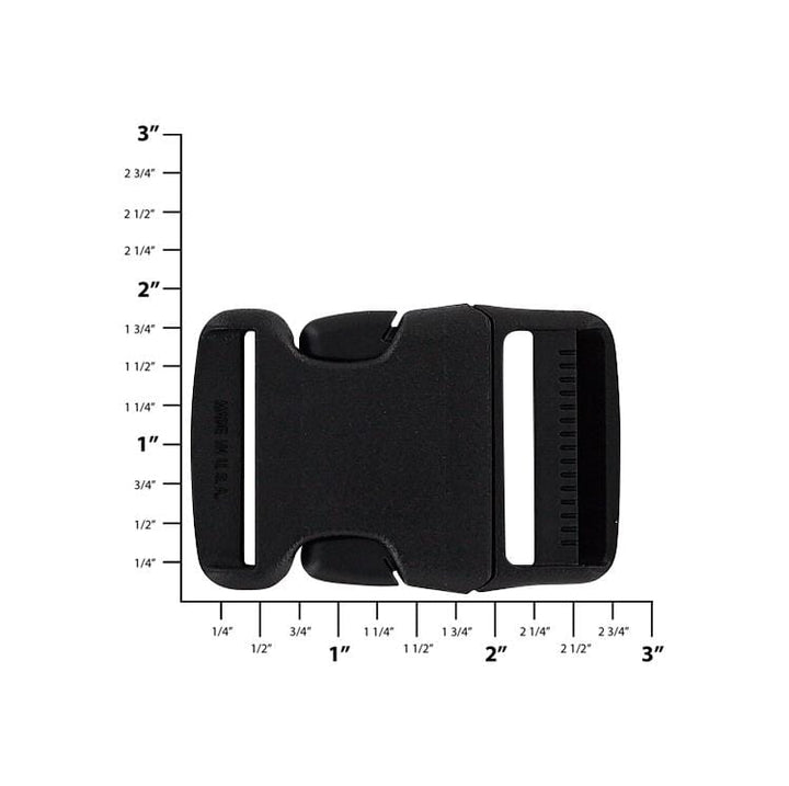 Ohio Travel Bag Buckles 1 1/2" Black, Adjustable Side Side Squeeze Buckle, Plastic, #SS-1-1-2 SS-1-1-2