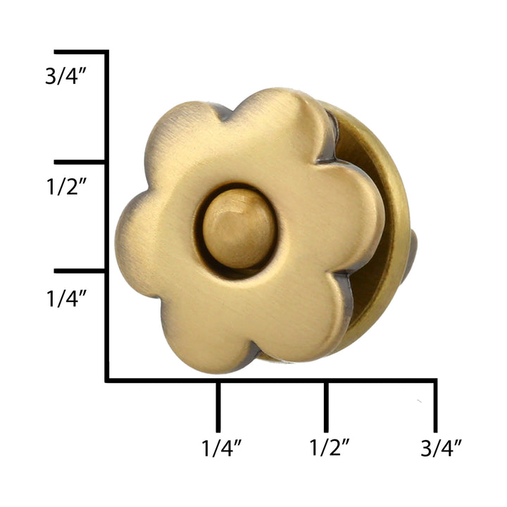 Ohio Travel Bag Fasteners 15mm Antique Brass, Flower Magnetic Snap, Steel, #P-2649-ANTB P-2649-ANTB