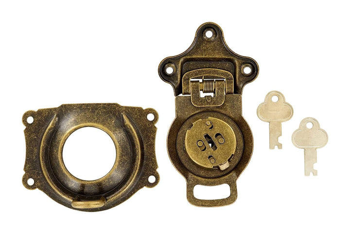 Ohio Travel Bag Locks & Closures 3 1/2" Antique Brass, Large Trunk Lock w/ Spring, Steel, #G-3-ANTB G-3-ANTB