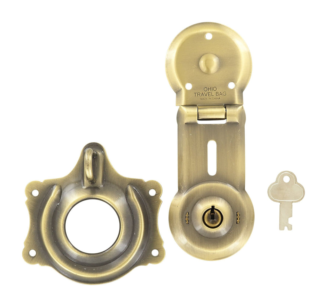 Ohio Travel Bag Trunk Lock, 3-1/2 inch, Antique Brass Finish, Steel, G-1-ANTB