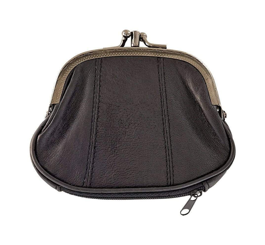 Ohio Travel Bag Novelty & Gift 4" Black, Double Coin Purse, Leather, #M-1549-BLK M-1549-BLK