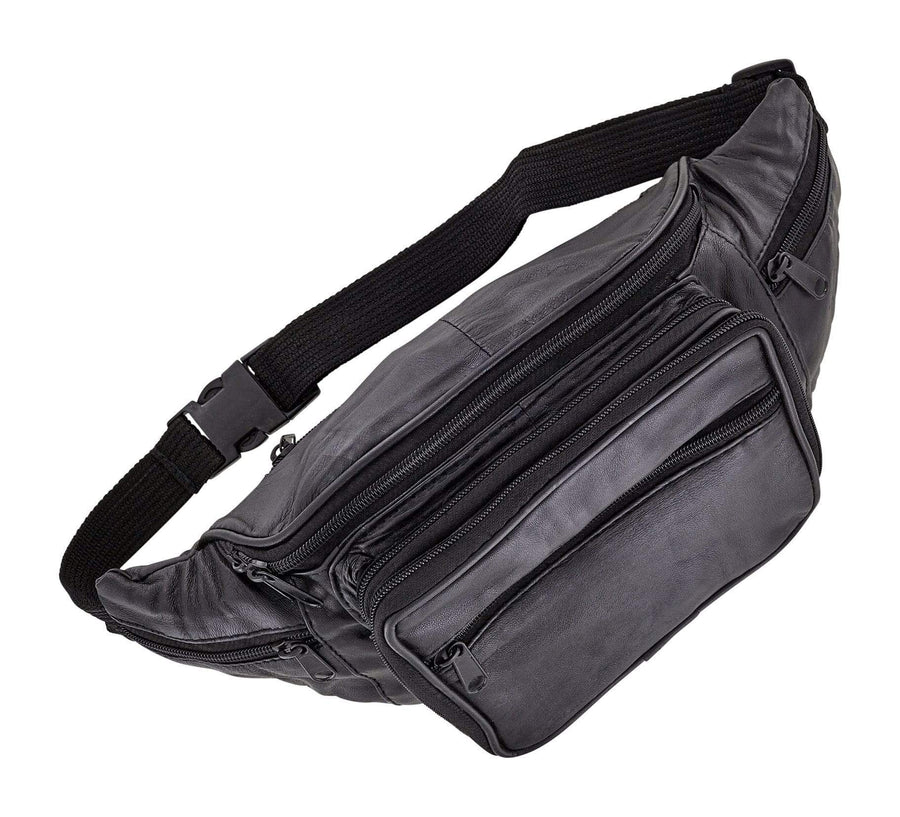Ohio Travel Bag Novelty & Gift 9" Black, Large Fanny Pack, Leather, #M-1437 M-1437