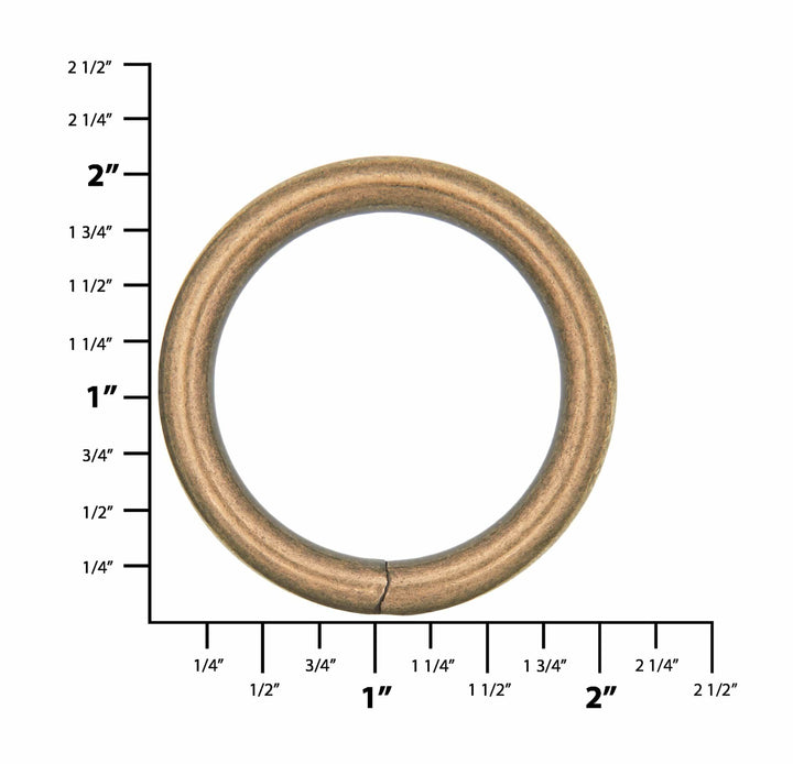 Ohio Travel Bag Rings & Slides 1 1/2" Anique Brass, Welded Round Ring, Steel, #P-2236-ANTB P-2236-ANTB