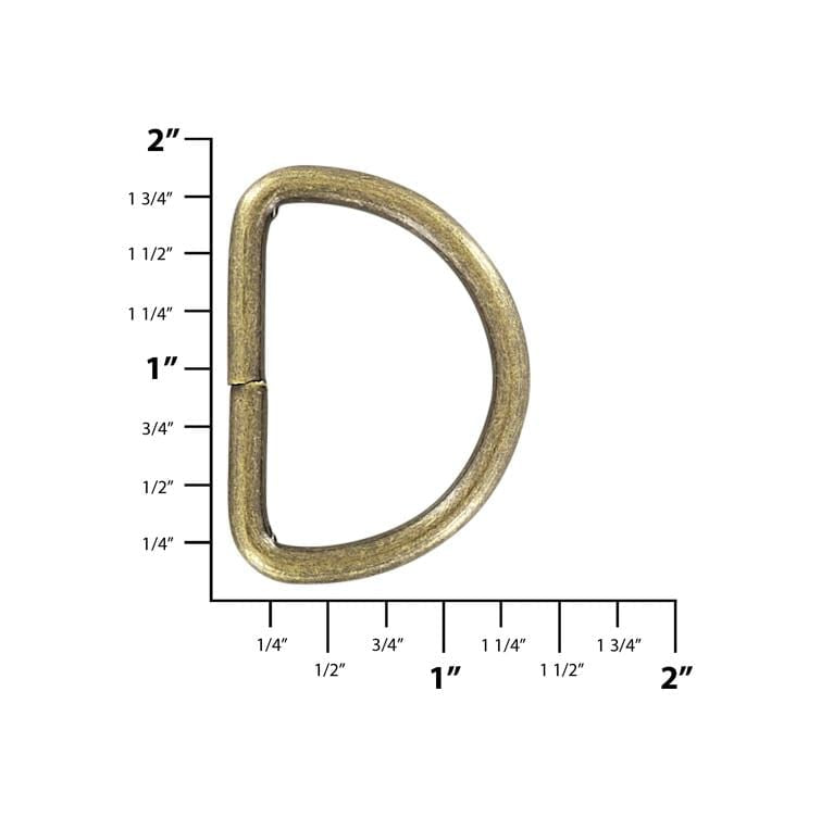 Ohio Travel Bag Rings & Slides 1 1/2" Antique Brass, Welded D Ring, Steel, #P-2071-ANTB P-2071-ANTB