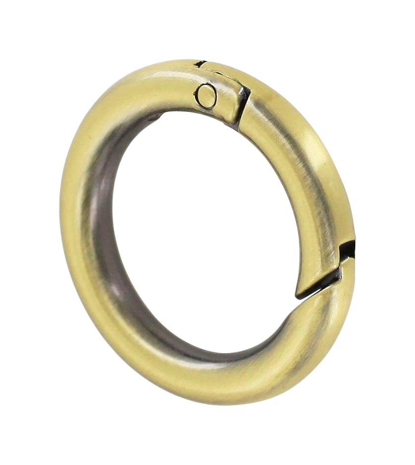 Ohio Travel Bag Rings & Slides 1" Antique Brass, Spring Gate Round Ring, Zinc Alloy, #P-2514-ANTB P-2514-ANTB
