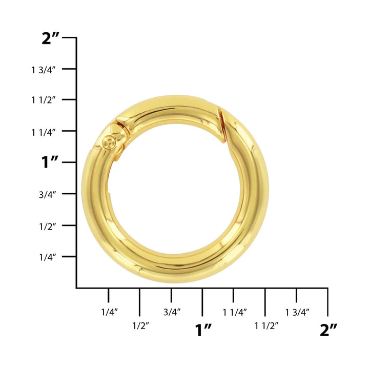 Ohio Travel Bag Rings & Slides 1" Shiny Gold, Spring Gate Round Ring, Zinc Alloy, #P-2514-GOLD P-2514-GOLD