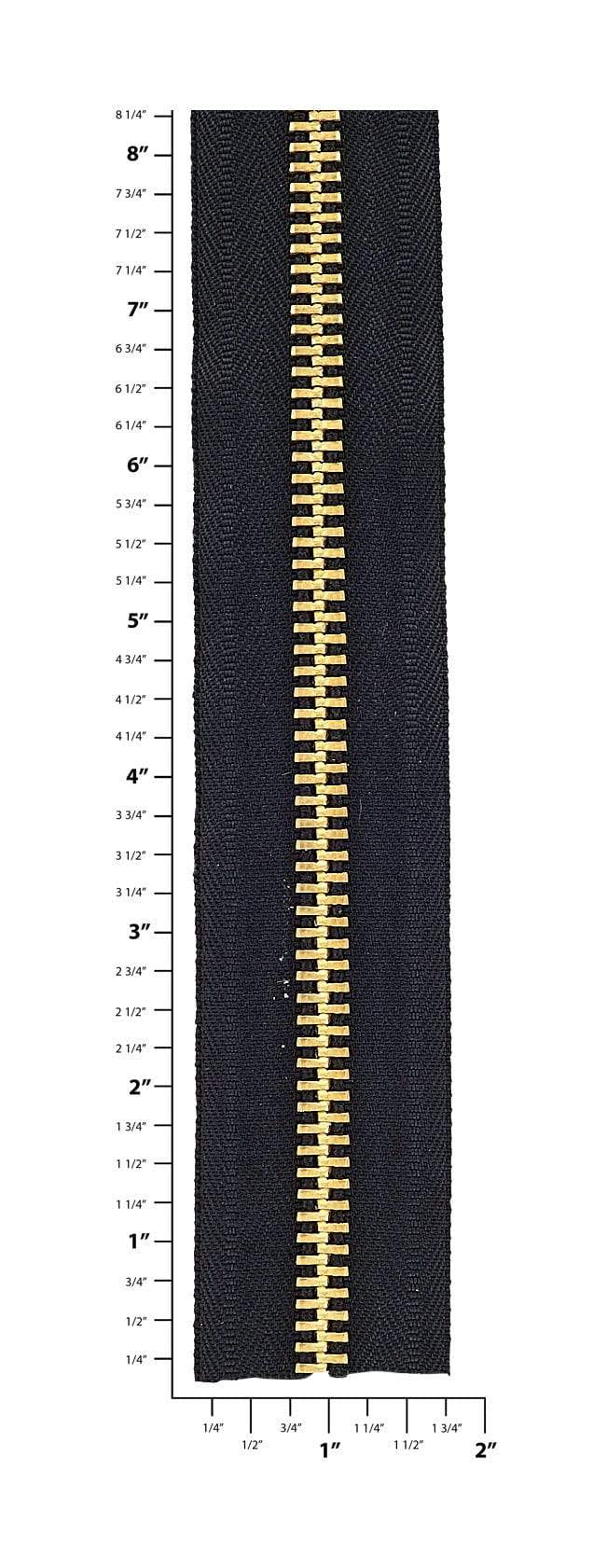 Ohio Travel Bag Zippers #10 Black with Brass, YKK Zipper Chain, Zinc Alloy, #10M-BLK-B 10M-BLK-B