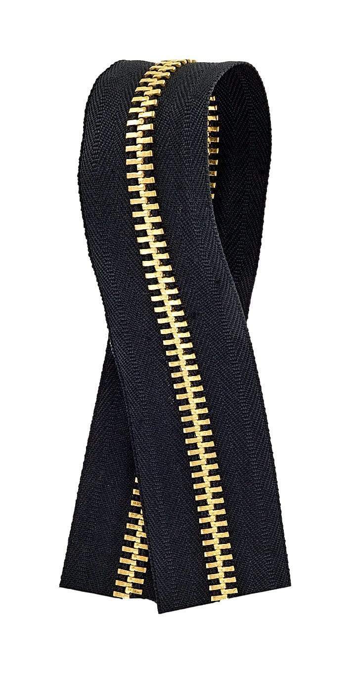 Ohio Travel Bag Zippers #10 Black with Brass, YKK Zipper Chain, Zinc Alloy, #10M-BLK-B 10M-BLK-B