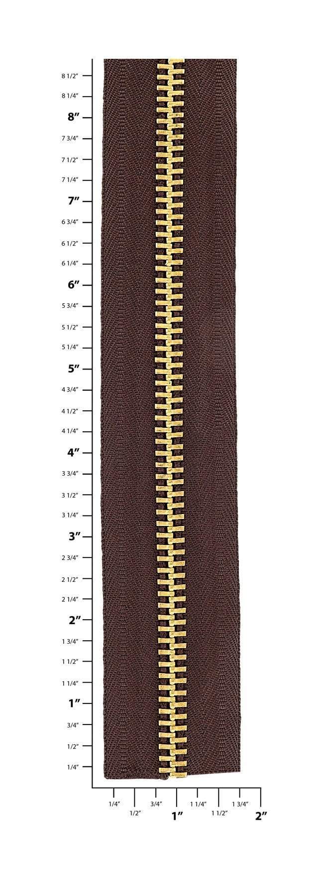 Ohio Travel Bag Zippers #10 Brown with Brass, YKK Zipper Chain, Zinc Alloy, #10M-BRO-B 10M-BRO-B