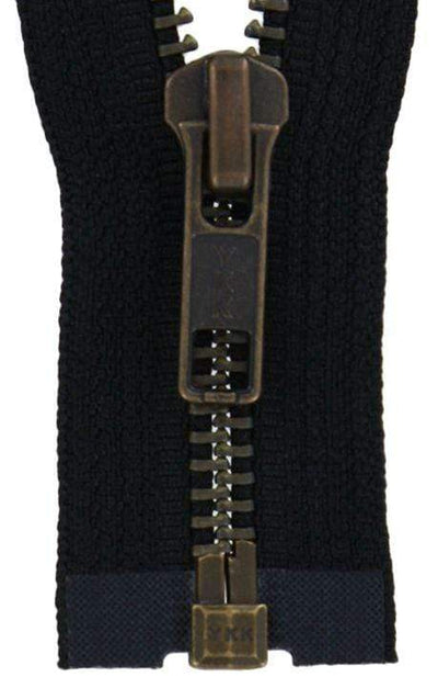 Ohio Travel Bag Zippers 30" Black with Antique Brass, Bomber Jacket Zipper, #5 Metal, #6BJ-30-BLK-ANT 6BJ-30-BLK-ANT