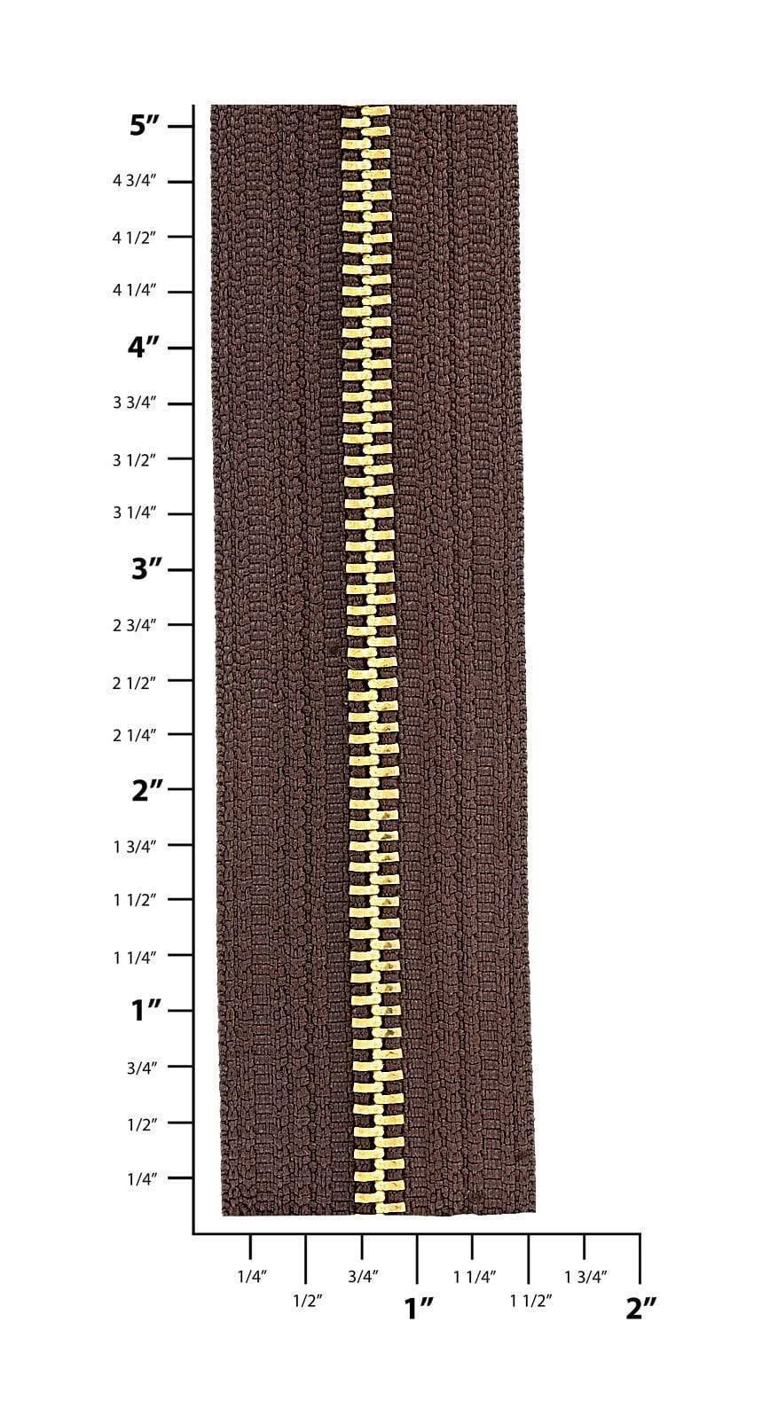 Ohio Travel Bag Zippers #5 Brown with Brass, YKK Zipper Chain, Zinc Alloy, #5M-BRO-B 5M-BRO-B