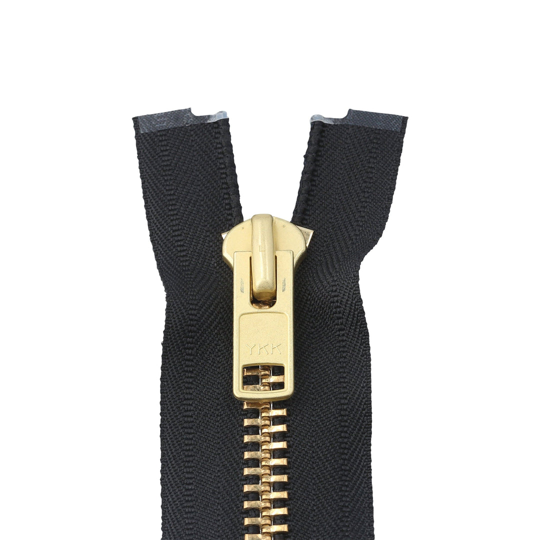 Ohio Travel Bag Zippers #9 Black with Brass, 20" Jacket Zipper, Metal Teeth, #9JK-20-BLK-B 9JK-20-BLK-B